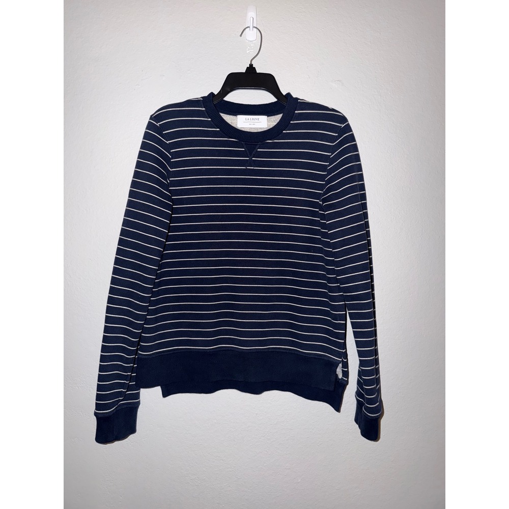 La Ligne Navy Blue White Striped Cotton French Terry  Crewneck Womens Size S